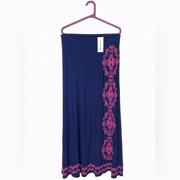 INC International Concepts Dresses & Skirts - INC NEW Women's Petite Medium Navy  Blue Pink Ribbon Gem Detail Maxi Skirt